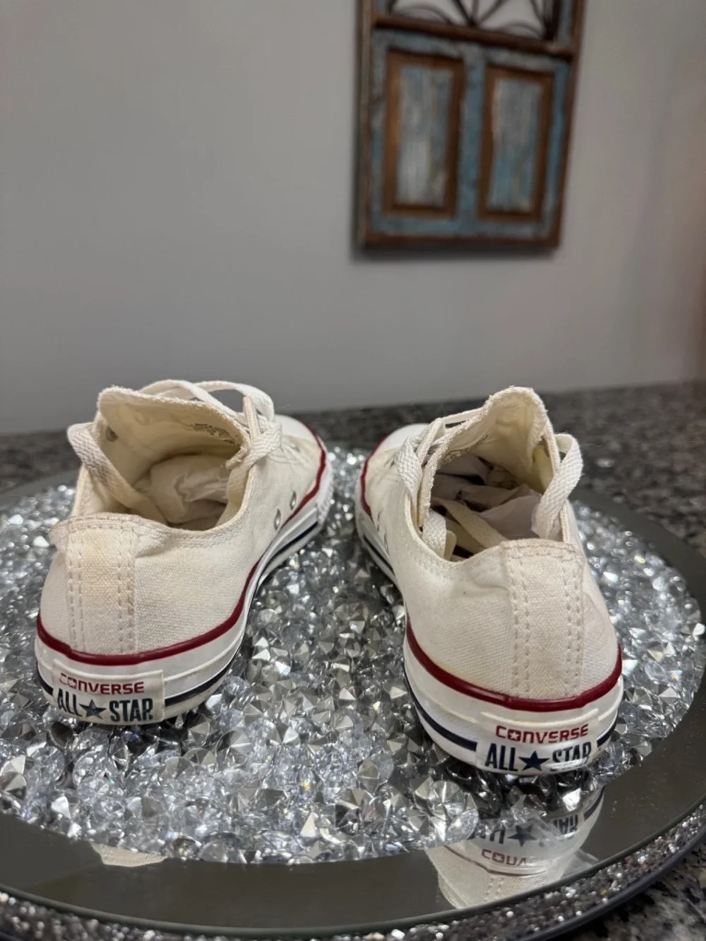 Converse Low Top Canvas Sneakers - White with Red Stripe womens 5 Youth 3